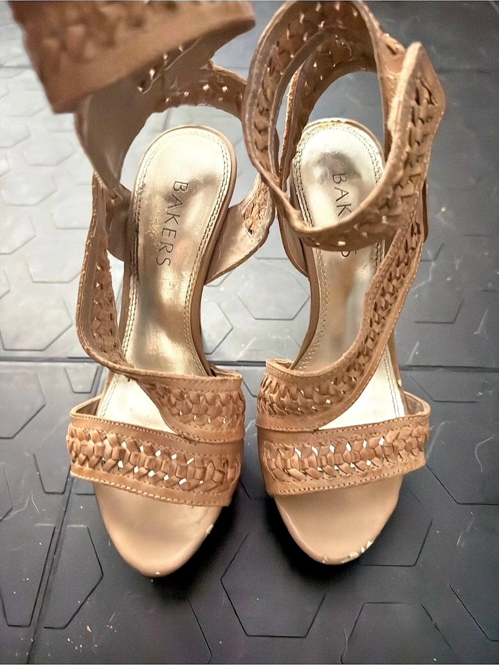 BAKERS Woven Strappy High Heel Sandals in Brown